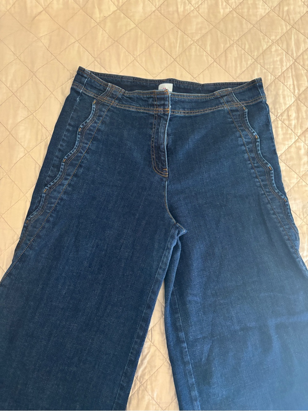 Maeve Scalloped Dark Indigo Wide-Leg Jeans - Picture 3 of 6